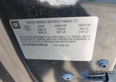 2007 Chevrolet Impala Lt from USA, damaged, VIN 2G1WT58N479404104